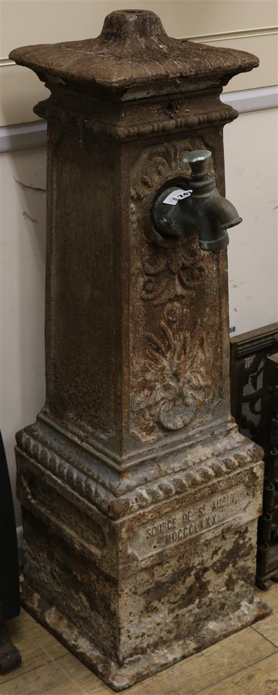 A 19th century French cast iron spring head, inscribed Source de St Aubin and dated 1880, H.3ft 2in.